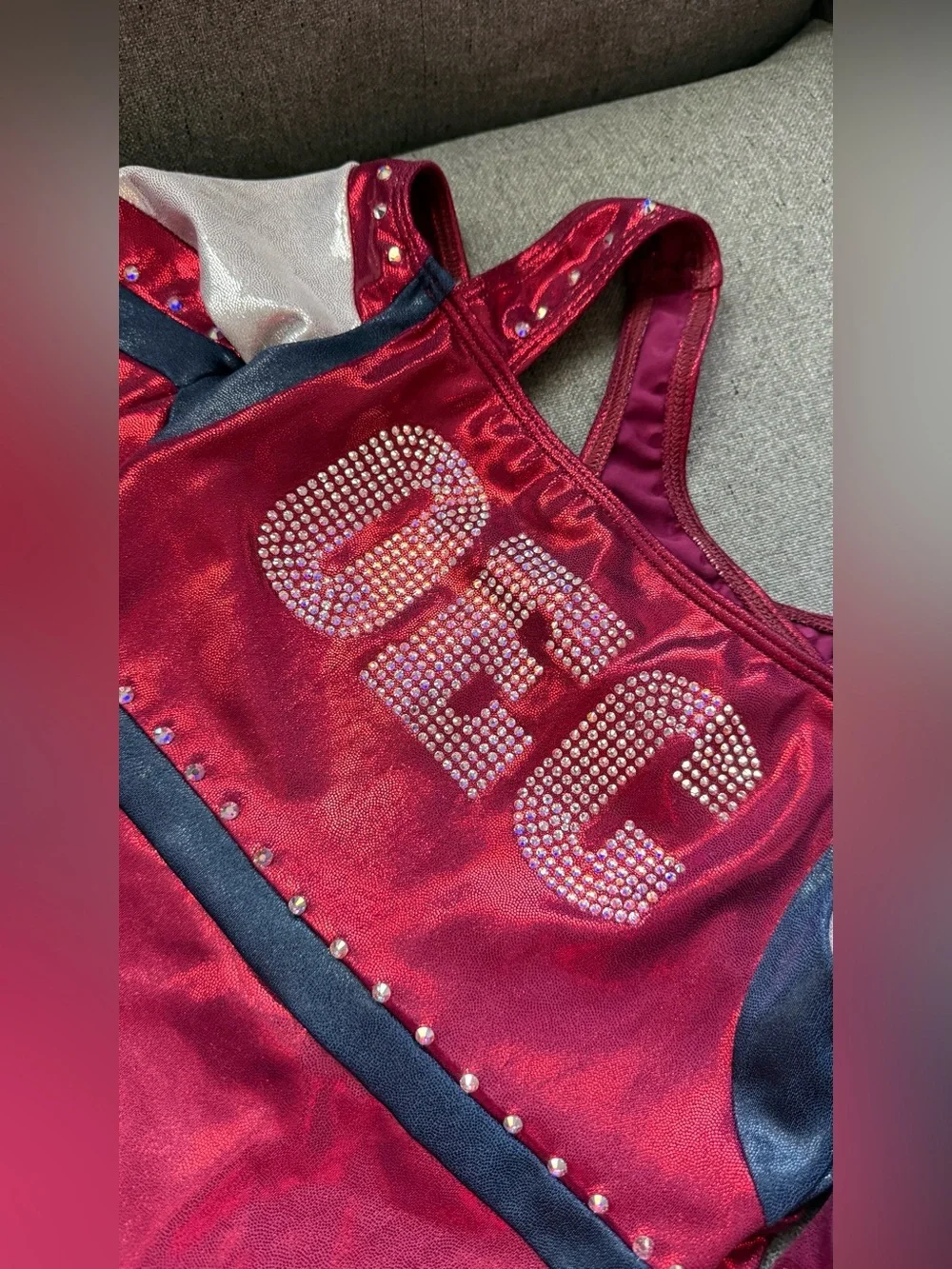 GK Elite OEC Cheerleading Uniform Set Child Large Red Metallic Rhinestone Cheer